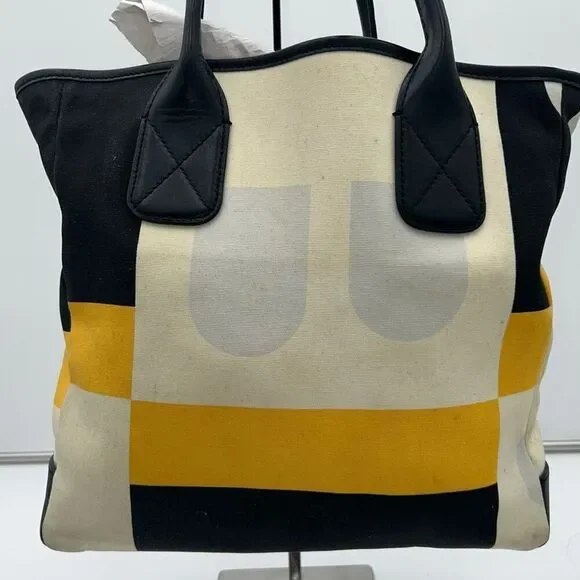 Authentic BALLY Vintage Canvas Leather Tote Hand Bag Color Block